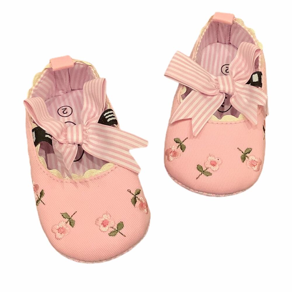 Baby Girl Shoes Pink Floral Embroidered, NWOT